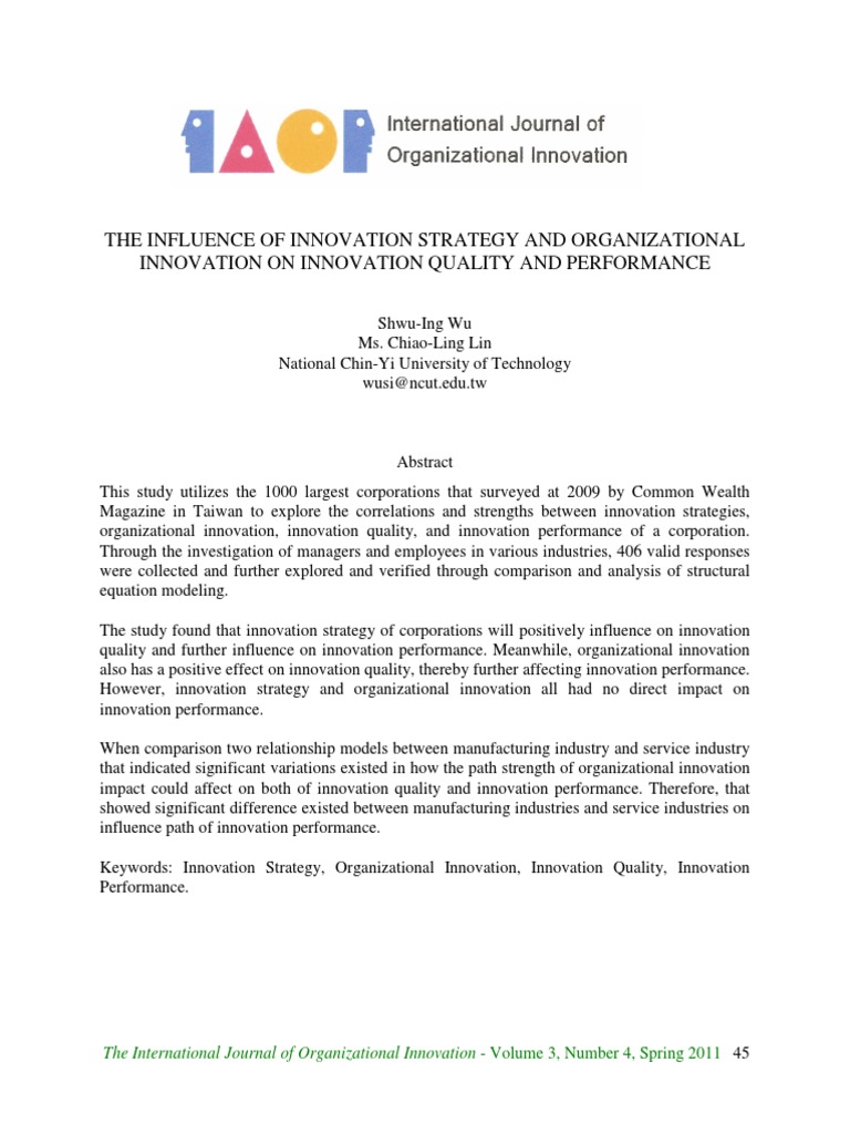 The Influence of Innovation Strategy and Organizational Innovation On ...