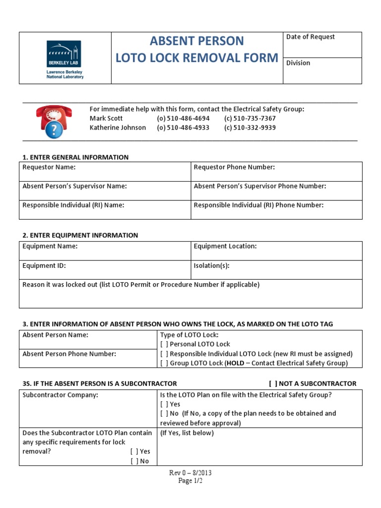 Loto Emergency Removal Form Government Politics