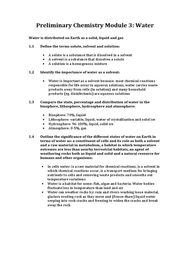 Chemistry Water Notes.docx Solubility Properties Of Water