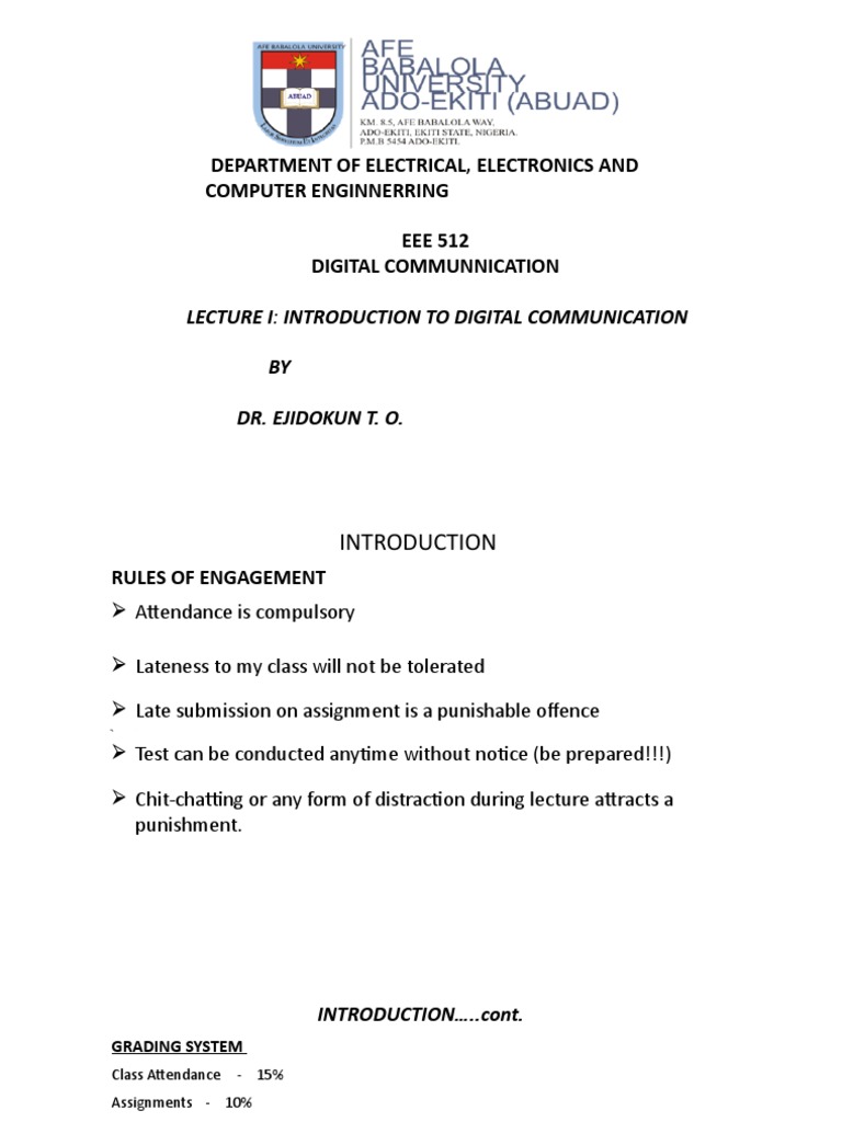 Lecture 1 Introduction To Digital Communication PDF