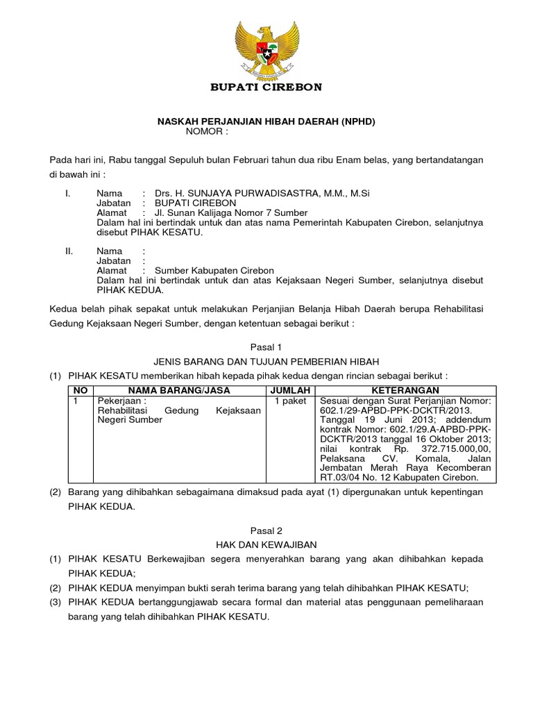 Naskah Perjanjian Hibah Daerah Kejaksaan