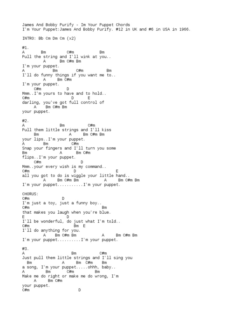 James And Bobby Purify Im Your Puppet Chords