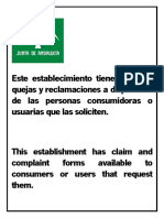 Cartel Informativo Existencia de Hojas de Quejas y Reclamaciones en Papel PDF