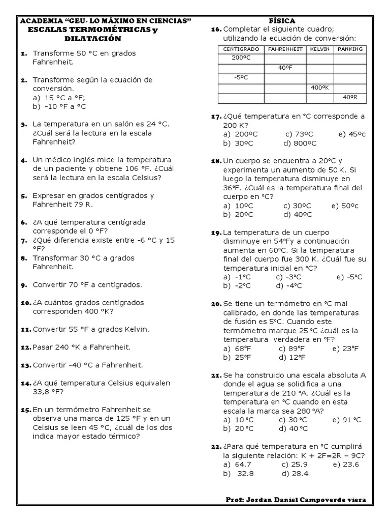 Cuantos Grados Centigrados Son 400 Grados Fahrenheit Escalas Termométricas y Dilatación | PDF | Celsius | Fahrenheit