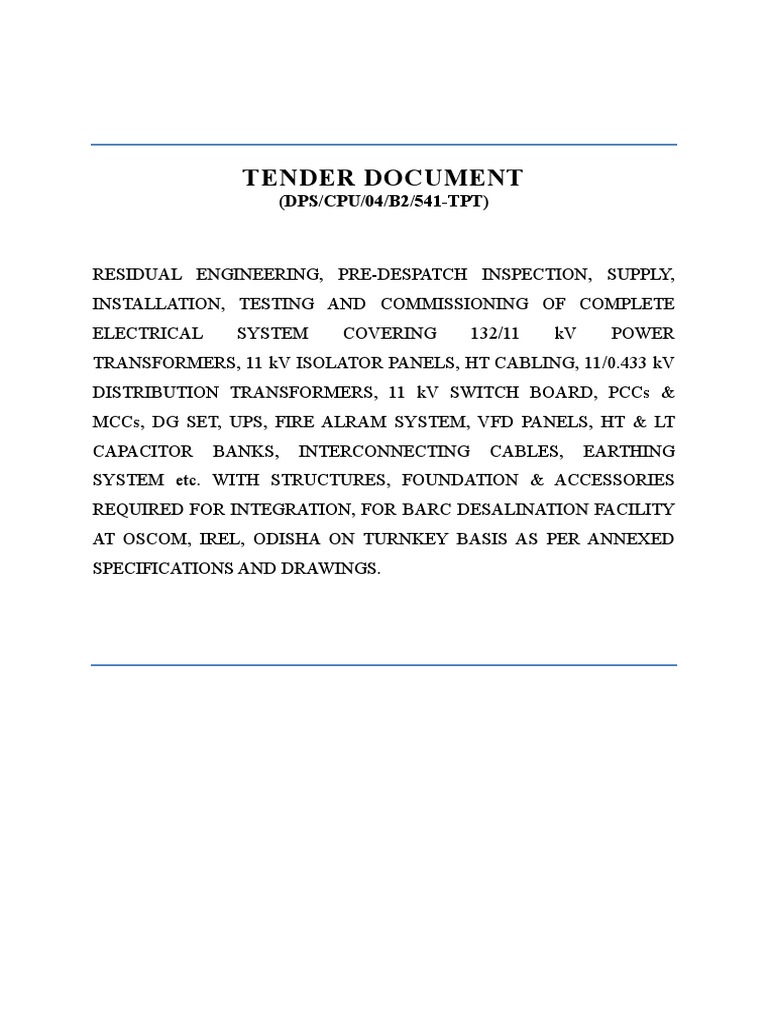 Electrical Tender Document PDF | PDF | Electrical Substation | Transformer