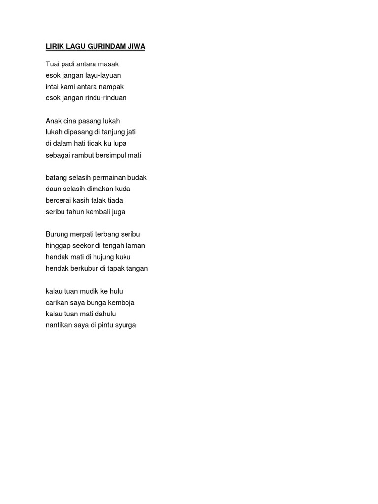 Lirik Lagu Gurindam Jiwa Pdf