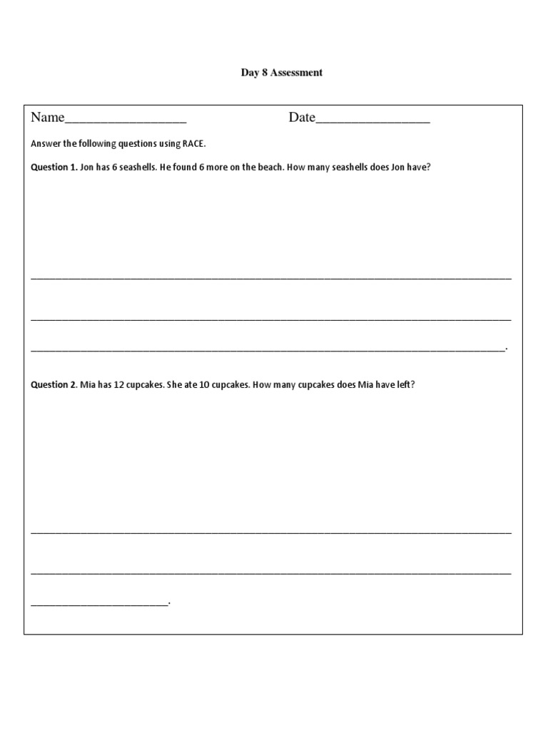 Day 8 Math Assessment Questions | PDF