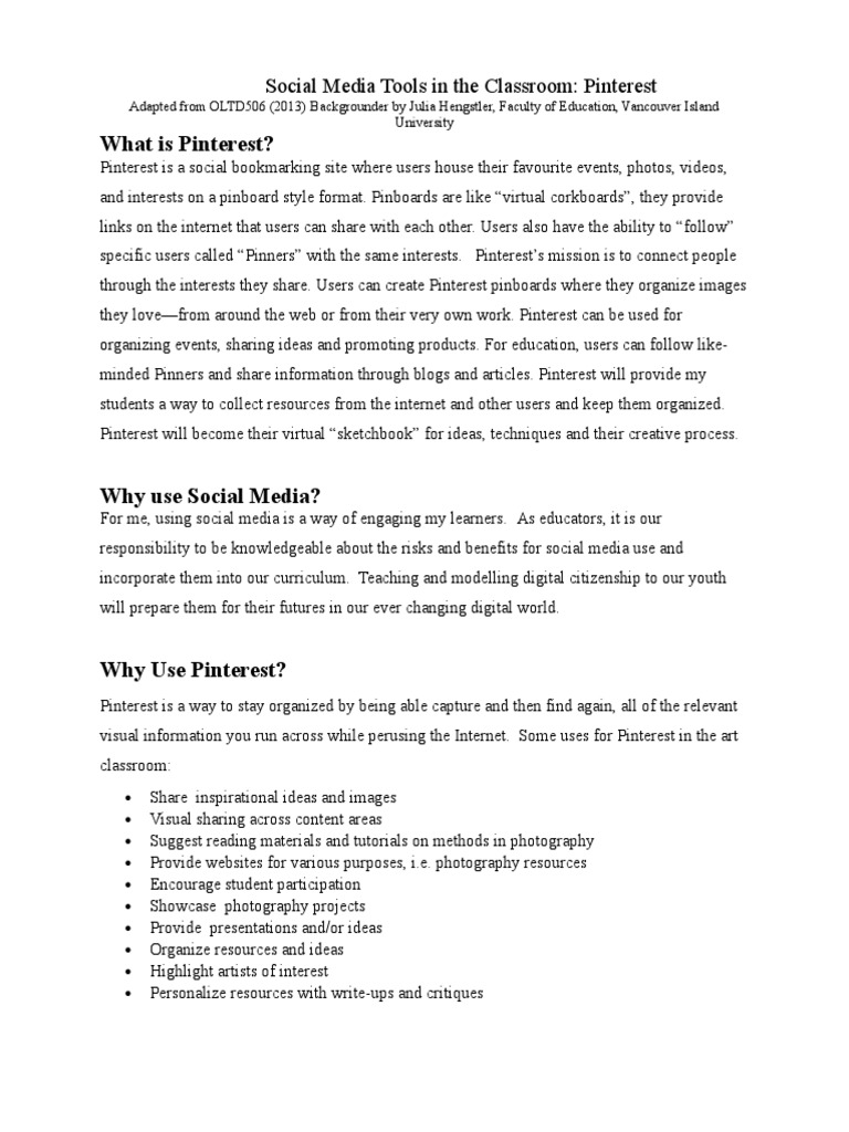 Pinterest as a Classroom Tool | PDF | Pinterest | Personally ...