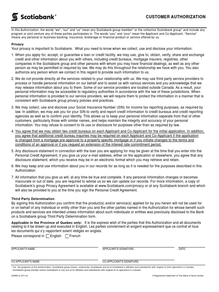 Customer Authorization Form - English | PDF | Credit Bureau | Personally  Identifiable Information