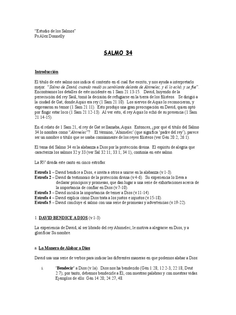 Estudio de Salmo 34 | Descargar gratis PDF | Salmos | David