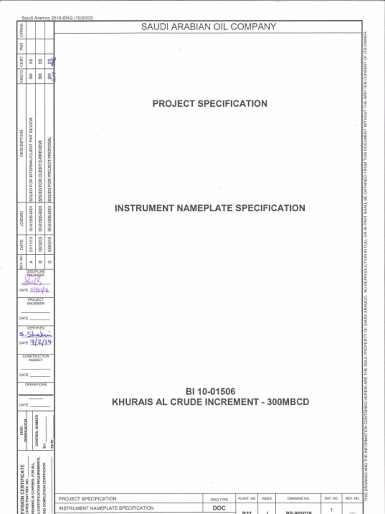 Instrument Nameplate Specification Guide | PDF | Saudi Arabia | Petroleum