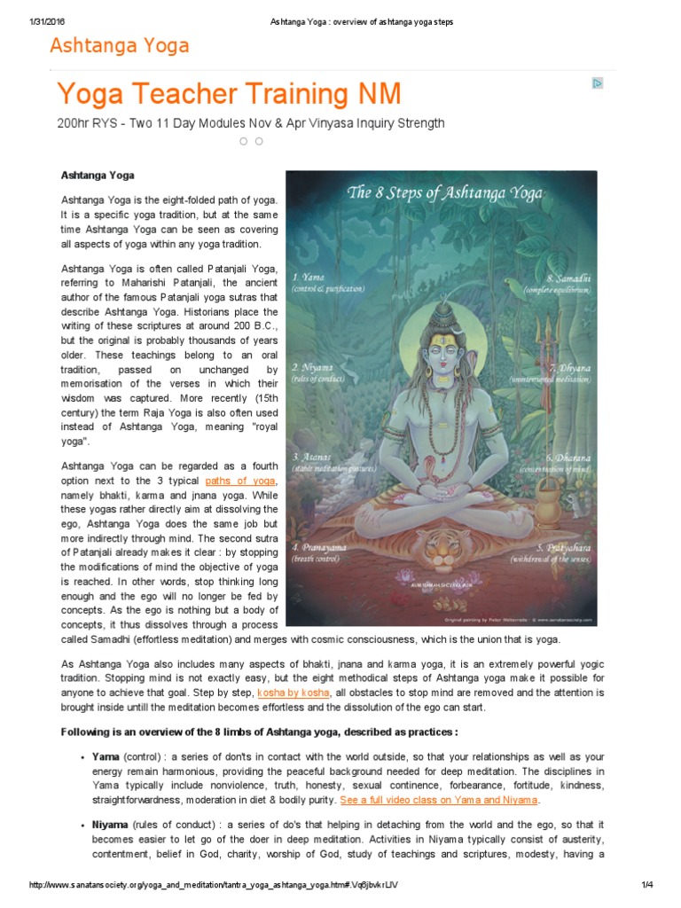Ashtanga Yoga - Overview of Ashtanga Yoga Steps | PDF | Yoga Sutras Of ...