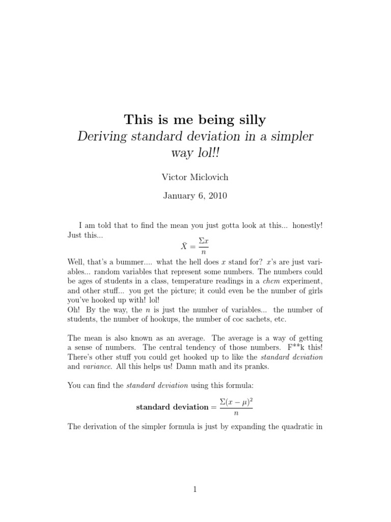 Simplified Standard Deviation Formula | PDF | Standard Deviation ...