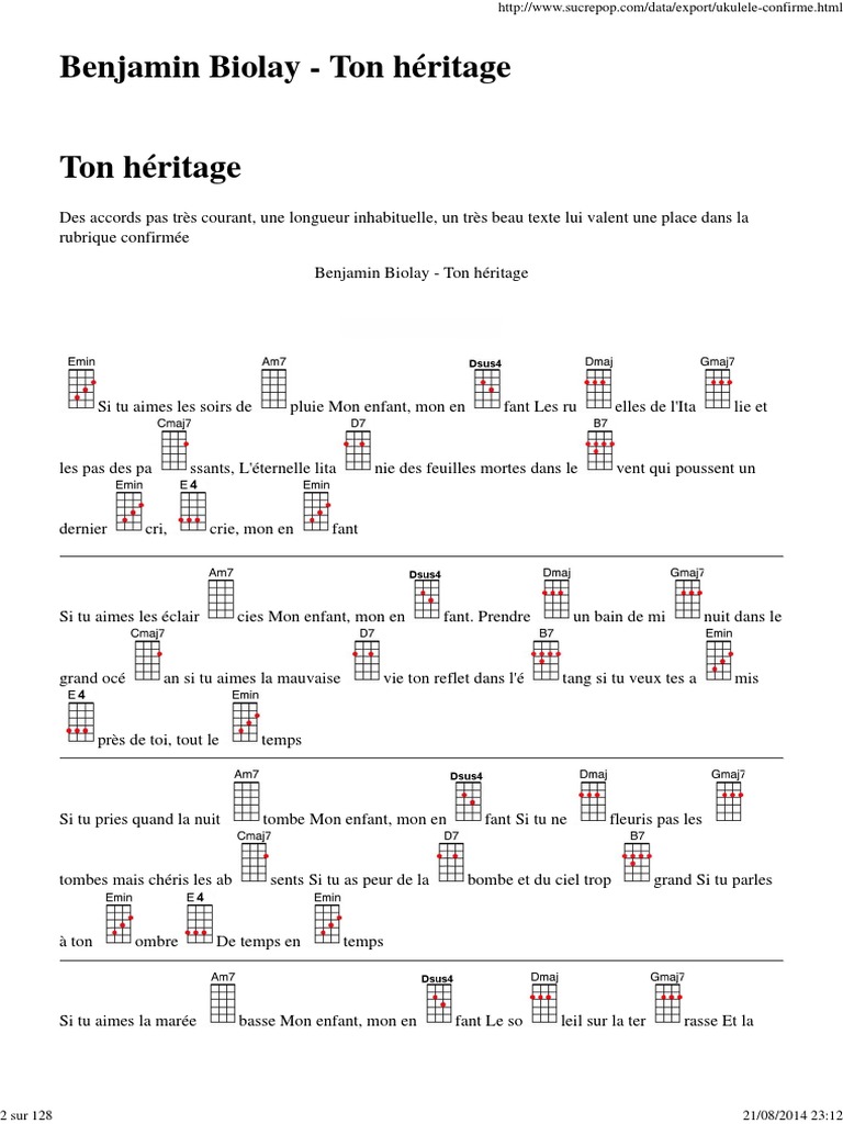 Ton Heritage - Biolay - Ukulele | PDF
