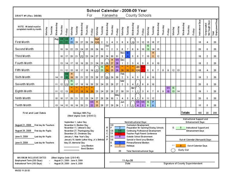 Kanawha County Schools 08 09 Calender Festival Public Holiday