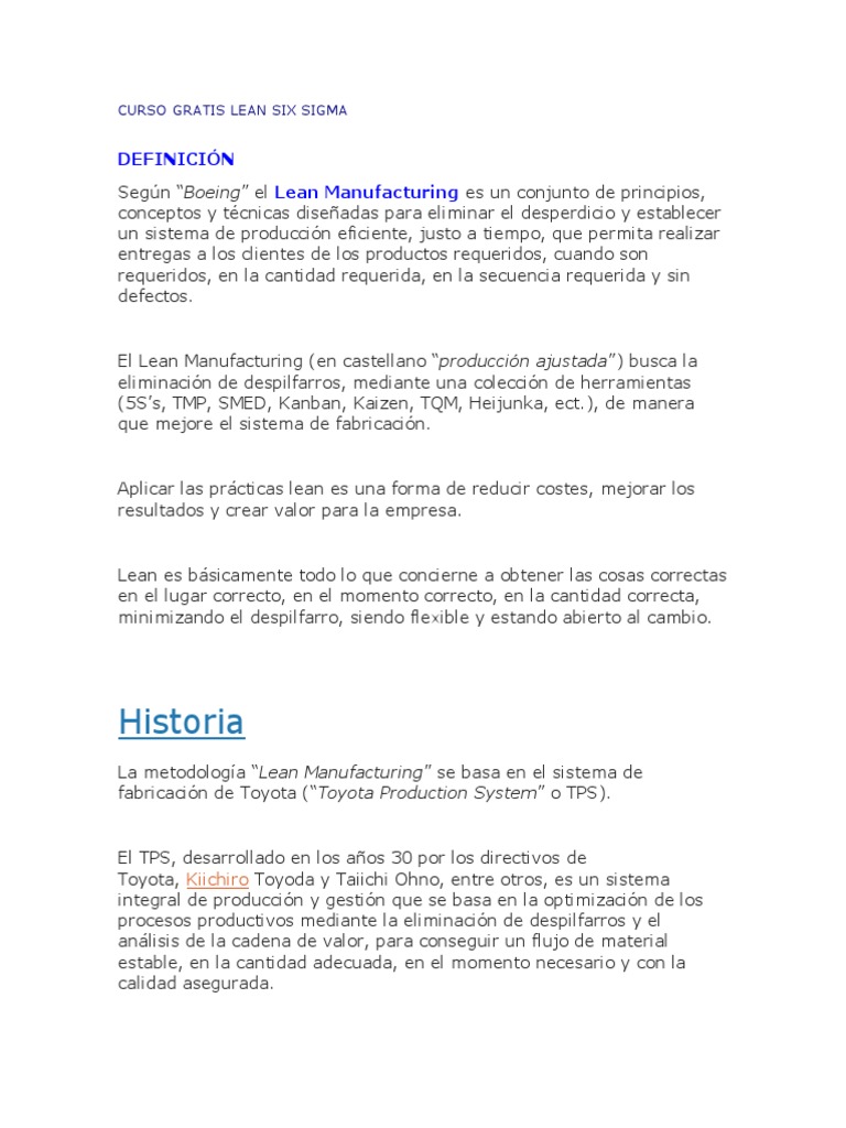 Curso Gratis Lean Six Sigma | PDF | Lean Manufacturing | Gestión de la ...