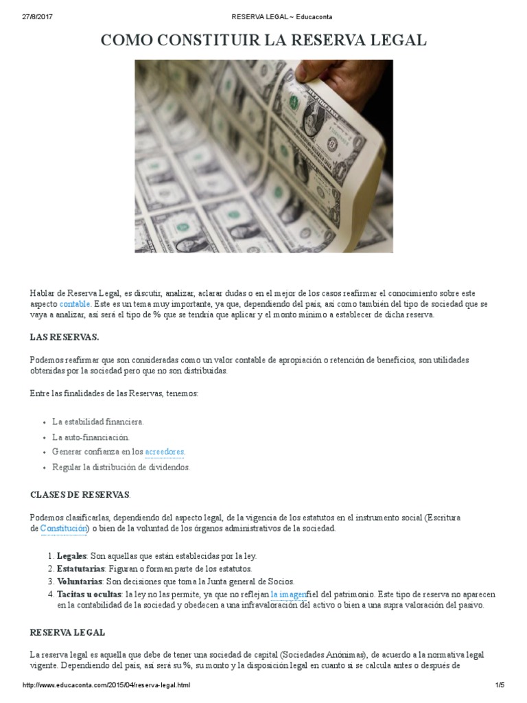 Reserva Legal Bancos Dinero