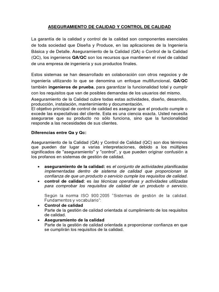 Aseguramiento de Calidad y Control de Calidad | PDF | Calidad ...
