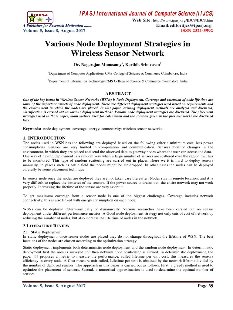 Various Node Deployment Strategies in Wireless Sensor Network | PDF ...