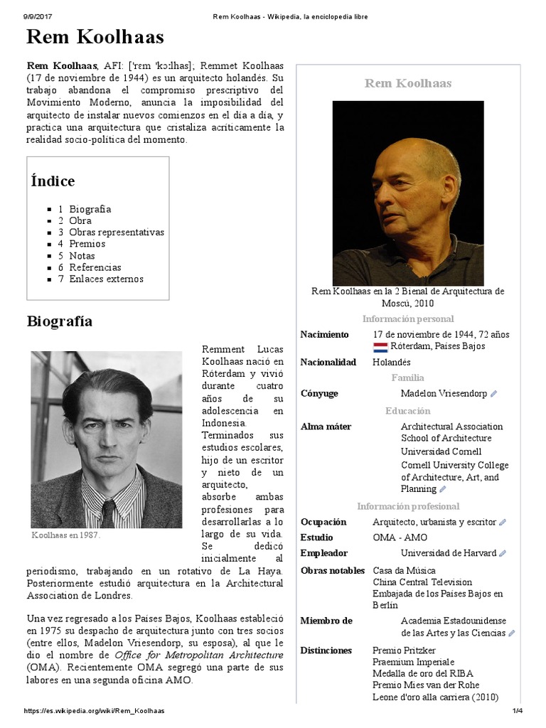 Rem Koolhaas Wikipedia, La Enciclopedia Libre PDF Artes (general