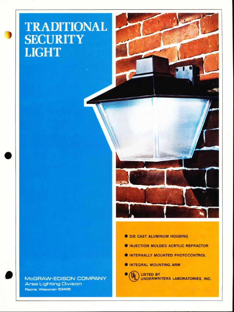 McGraw-Edison Traditional Security Light Series Brochure 1977 | PDF
