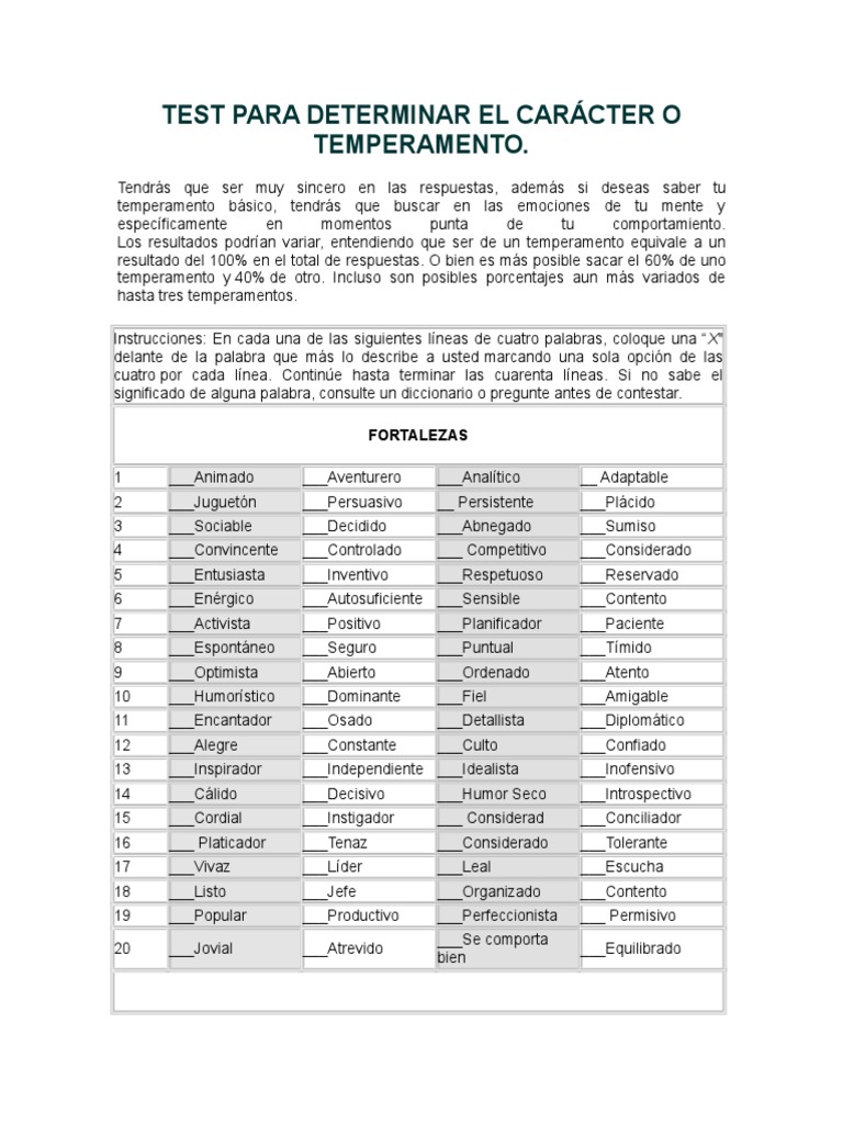 Test para Determinar El Carácter | PDF | Violencia