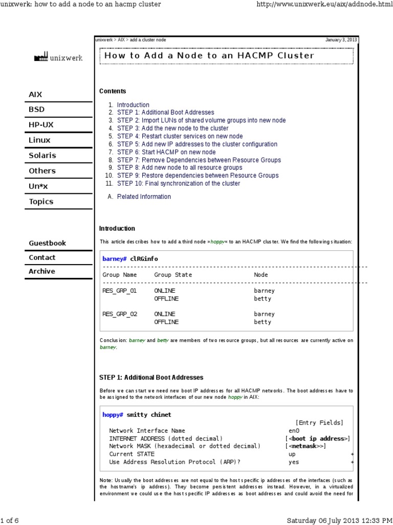 Adding a Node to HACMP Cluster | PDF | Computer Cluster | Ip Address