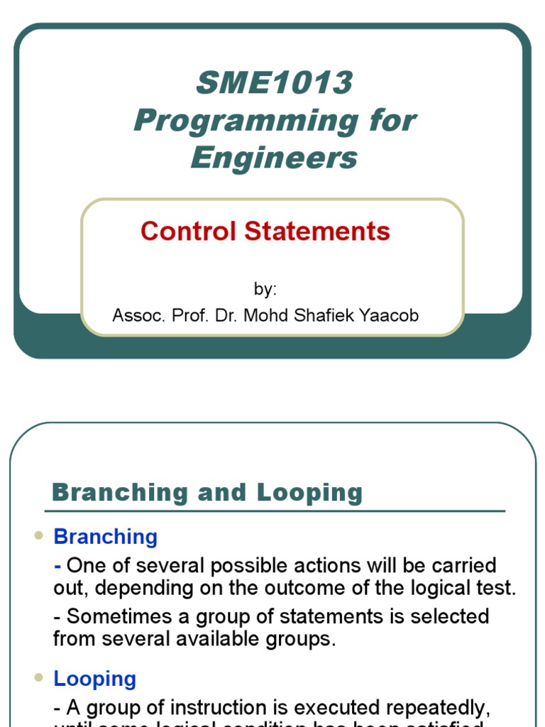 SME1013 Programming For Engineers: Control Statements | PDF | Control ...