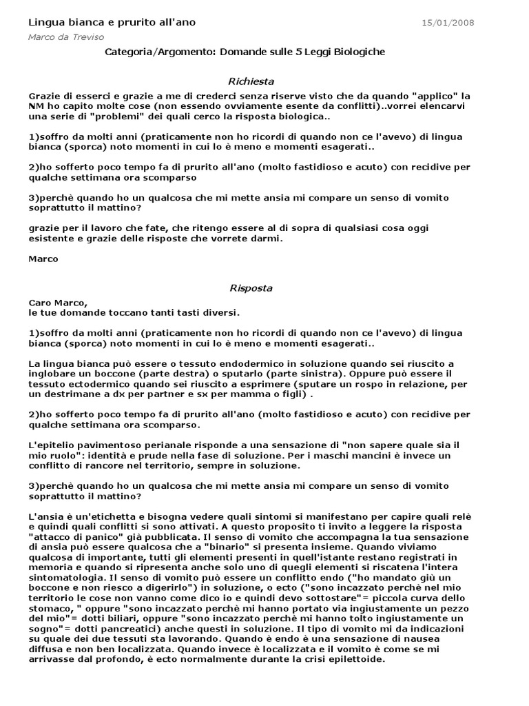 Lingua Bianca e Prurito All'Ano