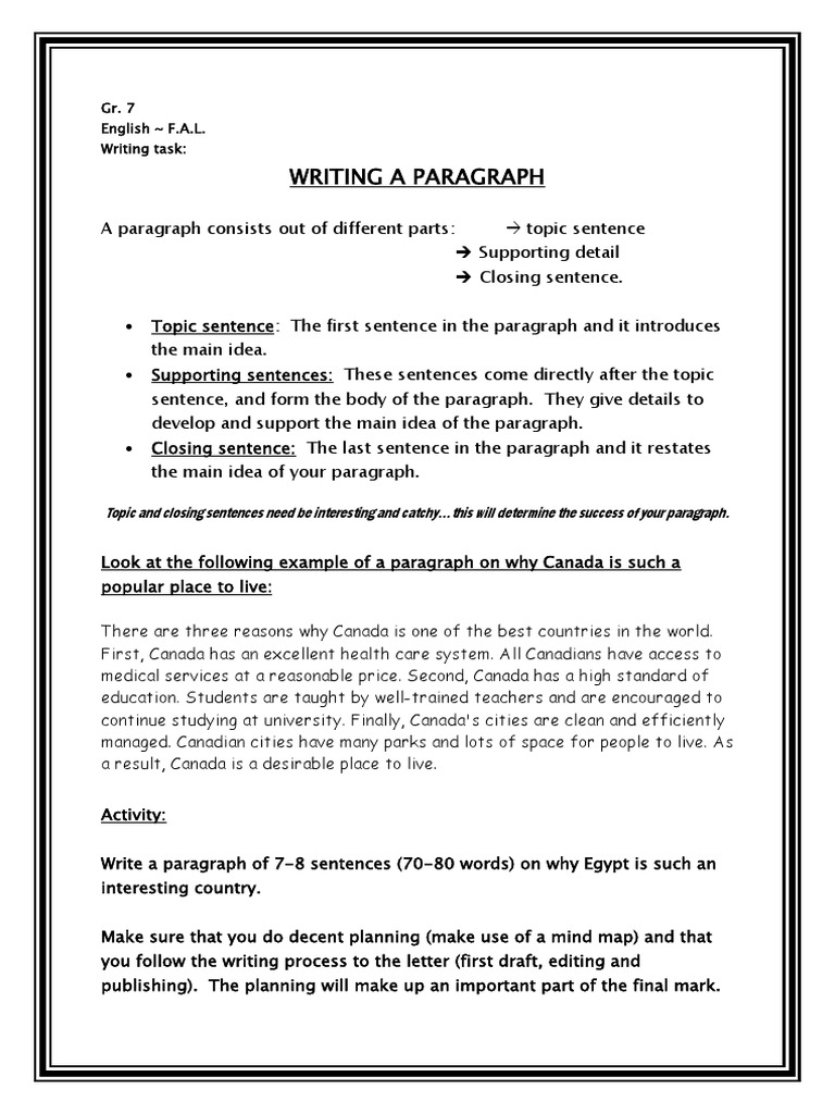 Writing A Paragraph | PDF