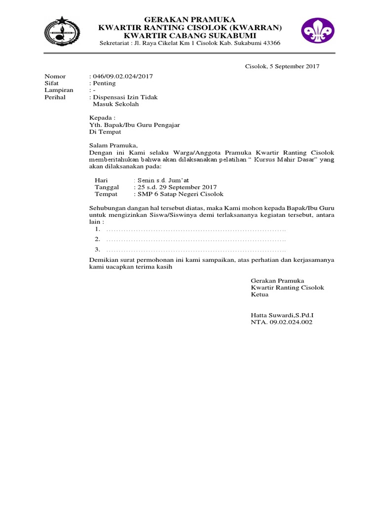 Doc Contoh Surat Dispensasi Minempat Ciamis Academia Edu