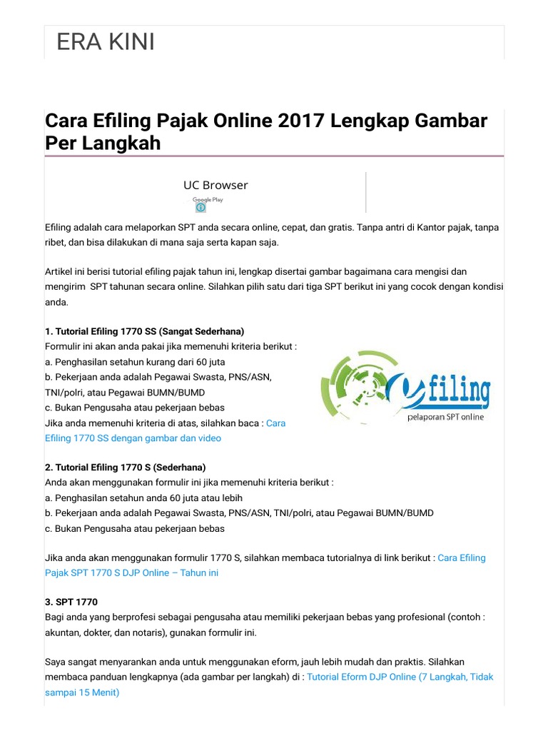 Cara Efiling Pajak Online 2017 Lengkap Gambar Per Langkah Pdf
