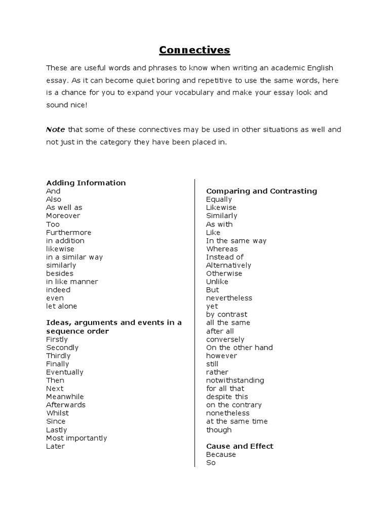 Paragraph connectives examples picture