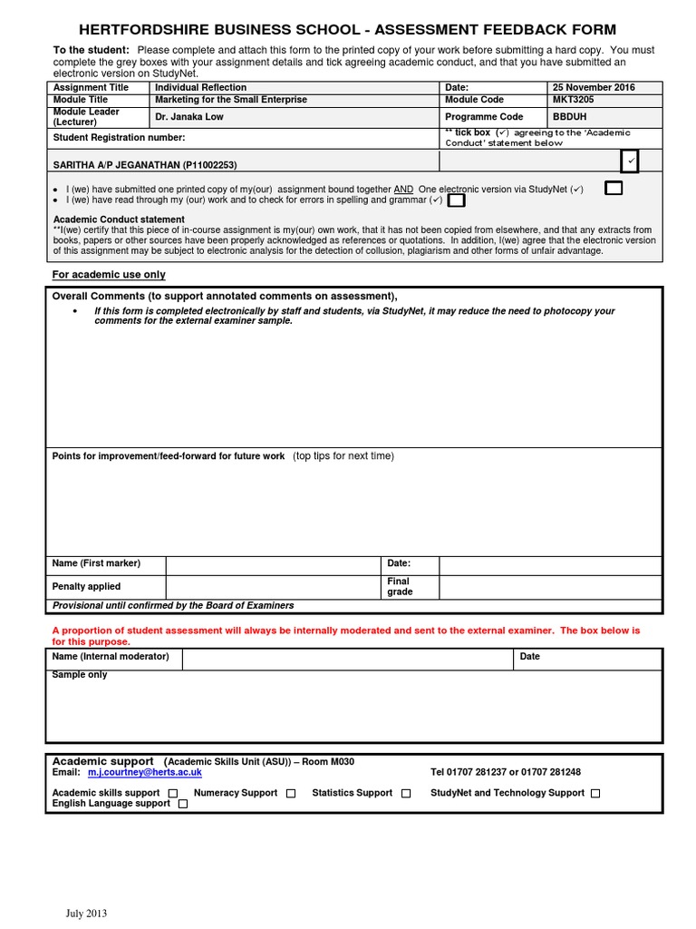 HBS Assessment Feedback Form Individual | PDF | Educational Assessment ...