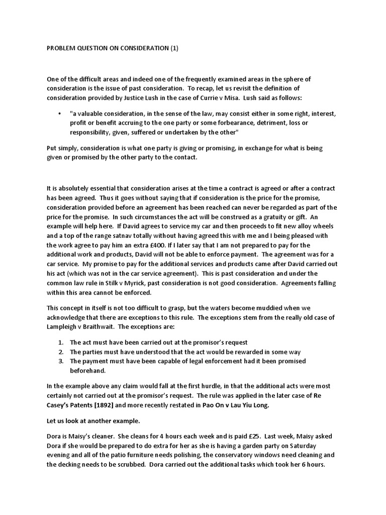 Understanding Past Consideration in Contracts | PDF | Consideration ...