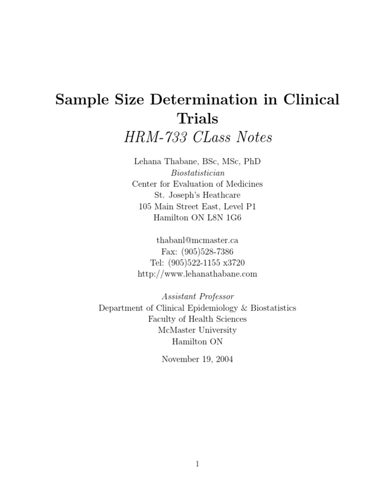 Sample Size Calculation in Trials | PDF | Statistical Hypothesis ...