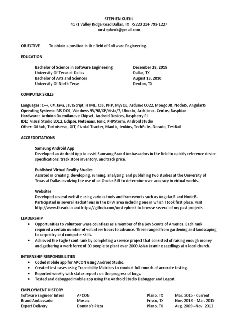 Aspiring Software Engineer Profile | PDF | Eclipse (Software) | Android ...