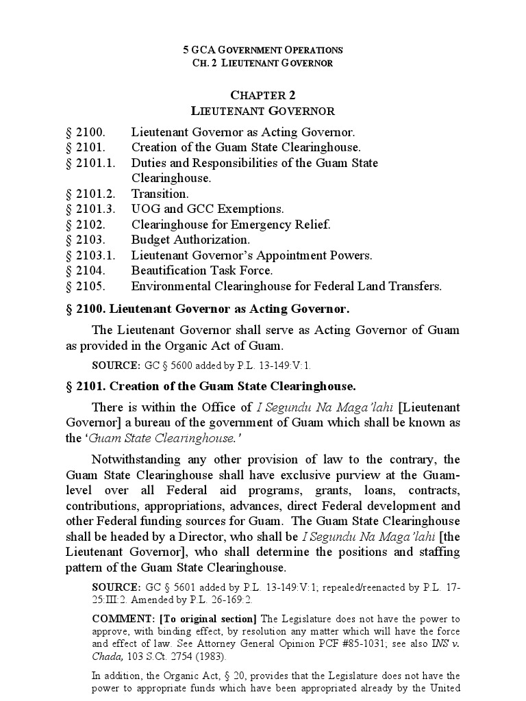 Guam State Clearing Statutory Authority PDF Administration Of