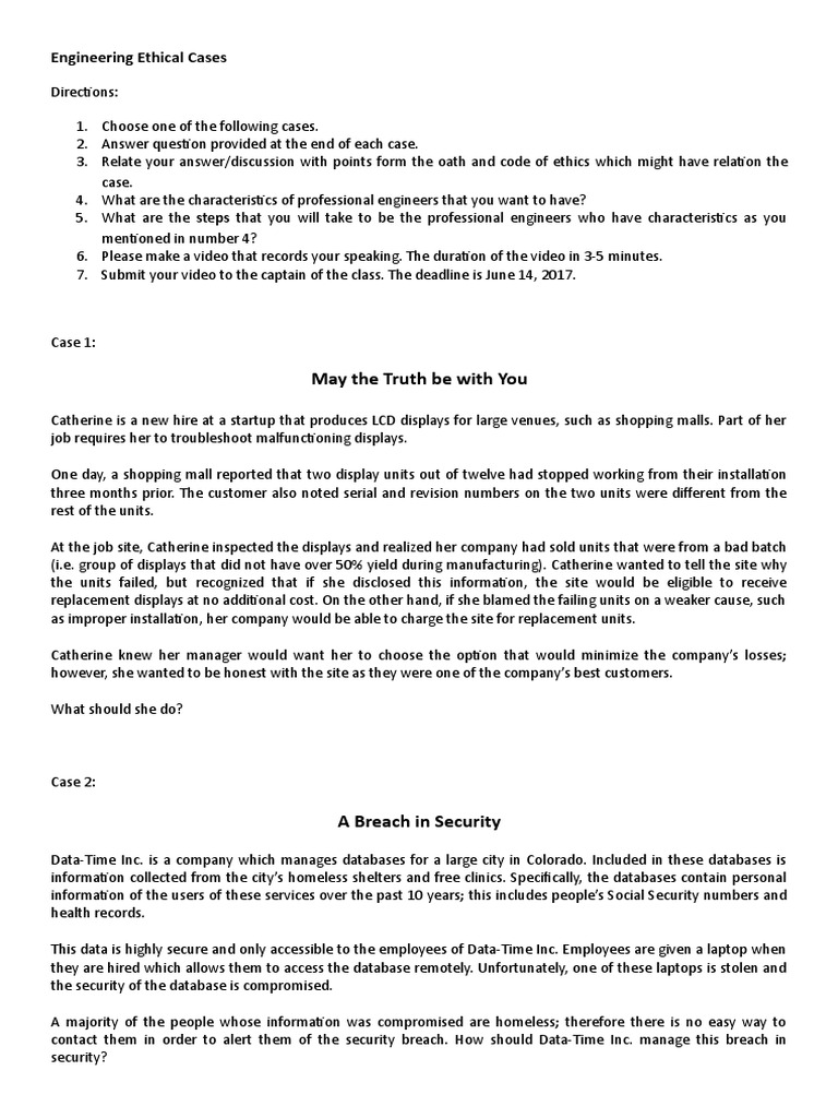 Ethical Dilemmas in Engineering Cases | PDF | Databases | Mobile App