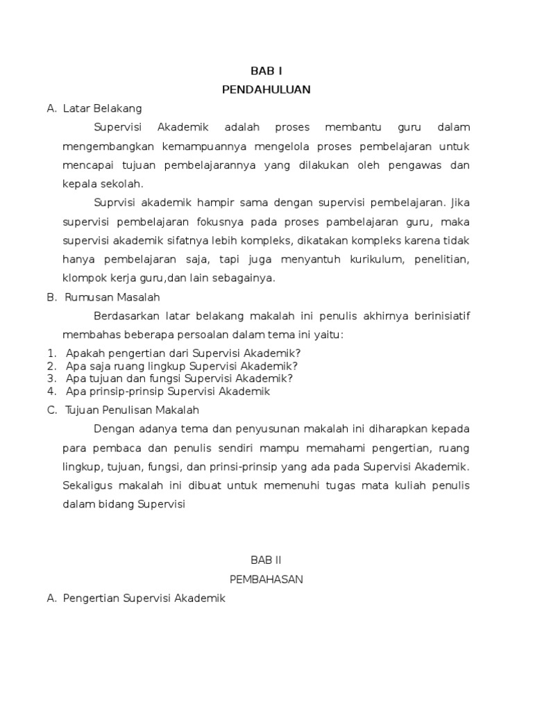 Contoh Makalah Supervisi Akademik