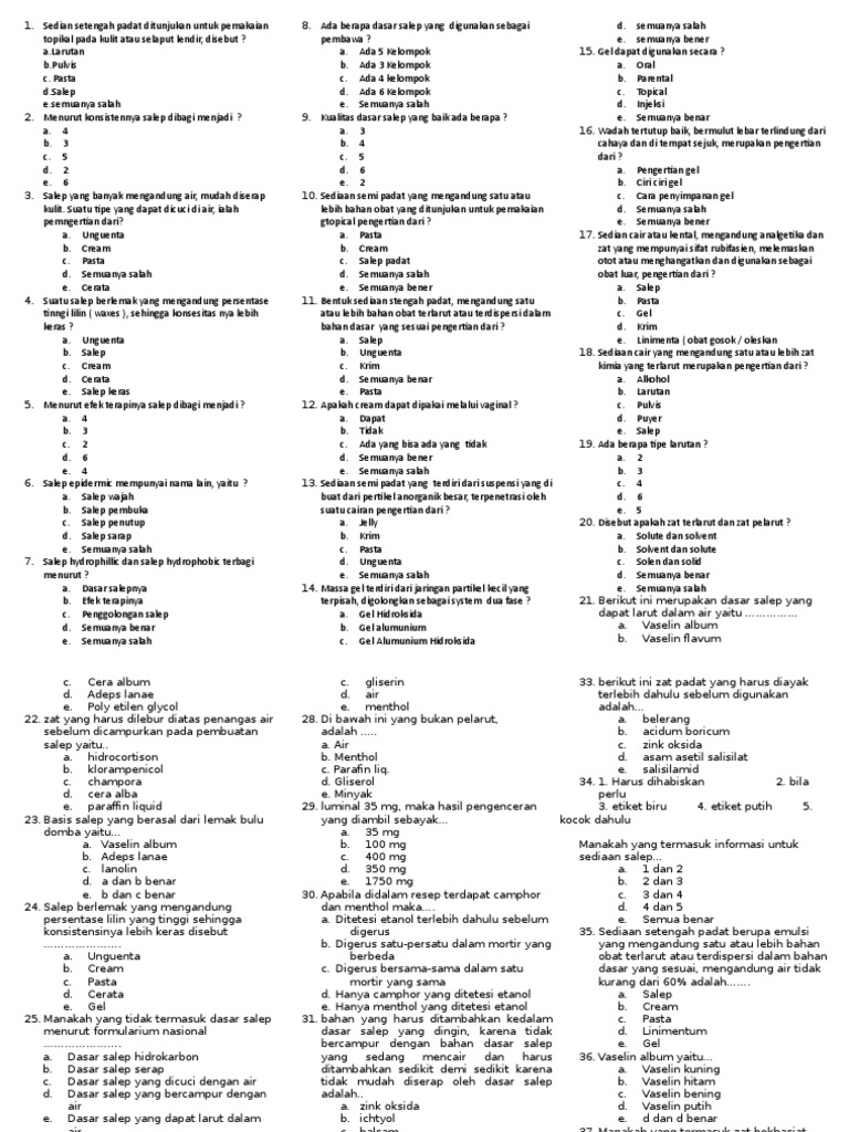 Soal Latihan X Farmasi Salep