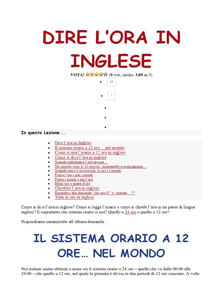 Dire Orario In Inglese
