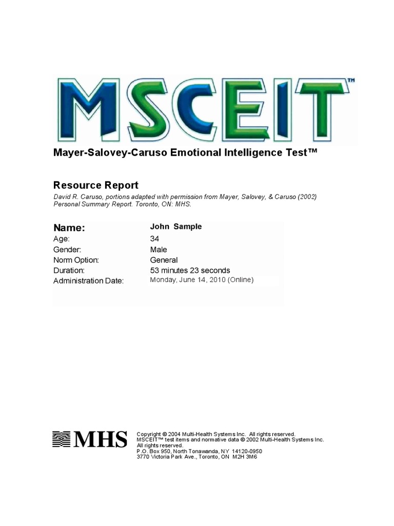 MSCEIT Resource Sample Report | PDF | Emotional Intelligence | Emotions