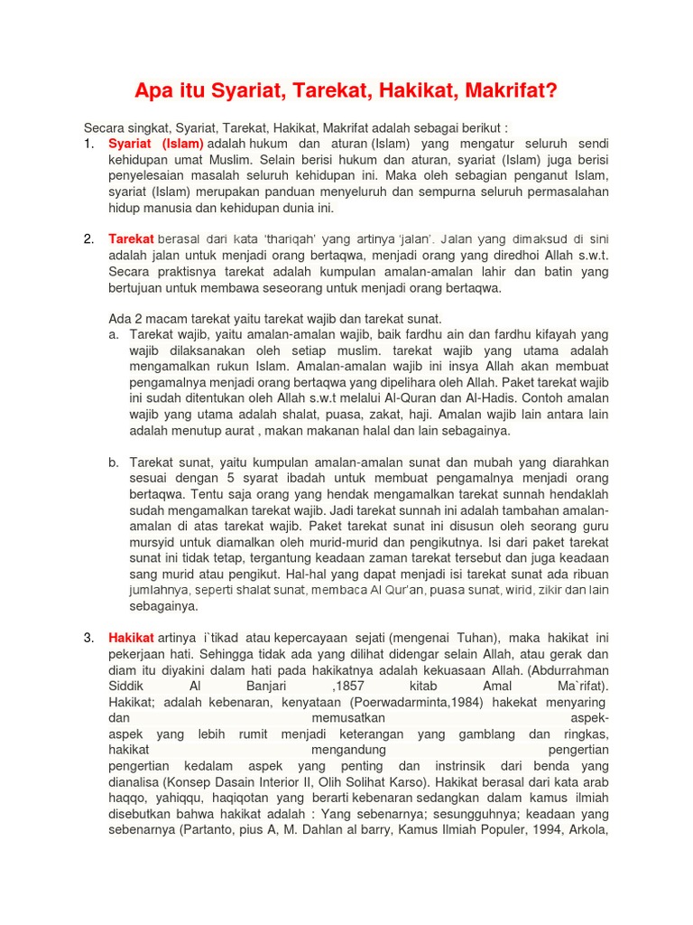Memahami Syariat, Tarekat, Hakikat, Makrifat | PDF | Agama & Spiritualitas