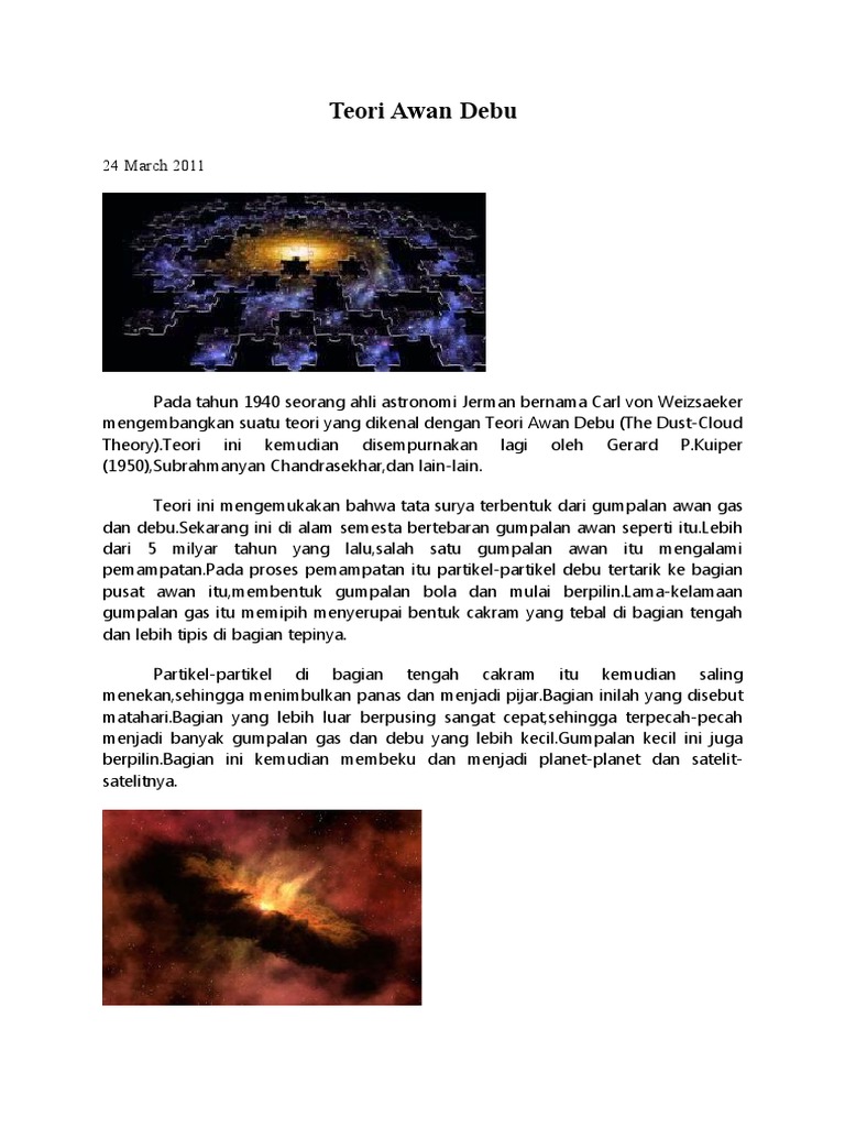 Teori Awan Debu Pembentukan Tata Surya dan Alam Semesta dari Gumpalan