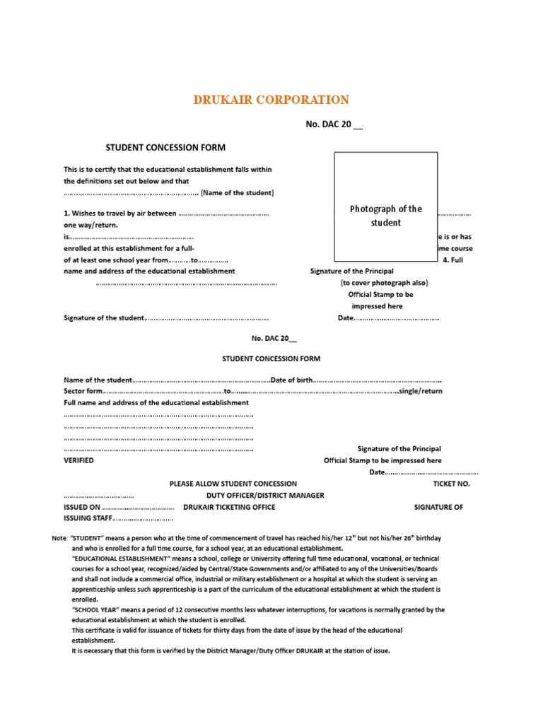 Student Concession Form PDF Further Education