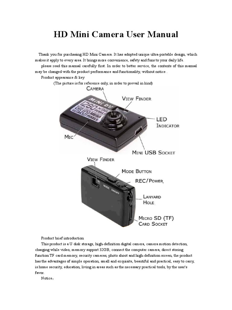 HD Mini Camera User Manual | PDF