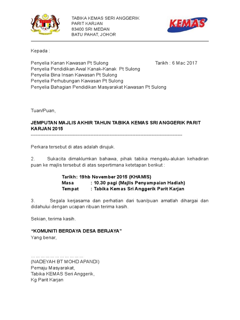 Contoh Surat Mengadakan Program Usahasama