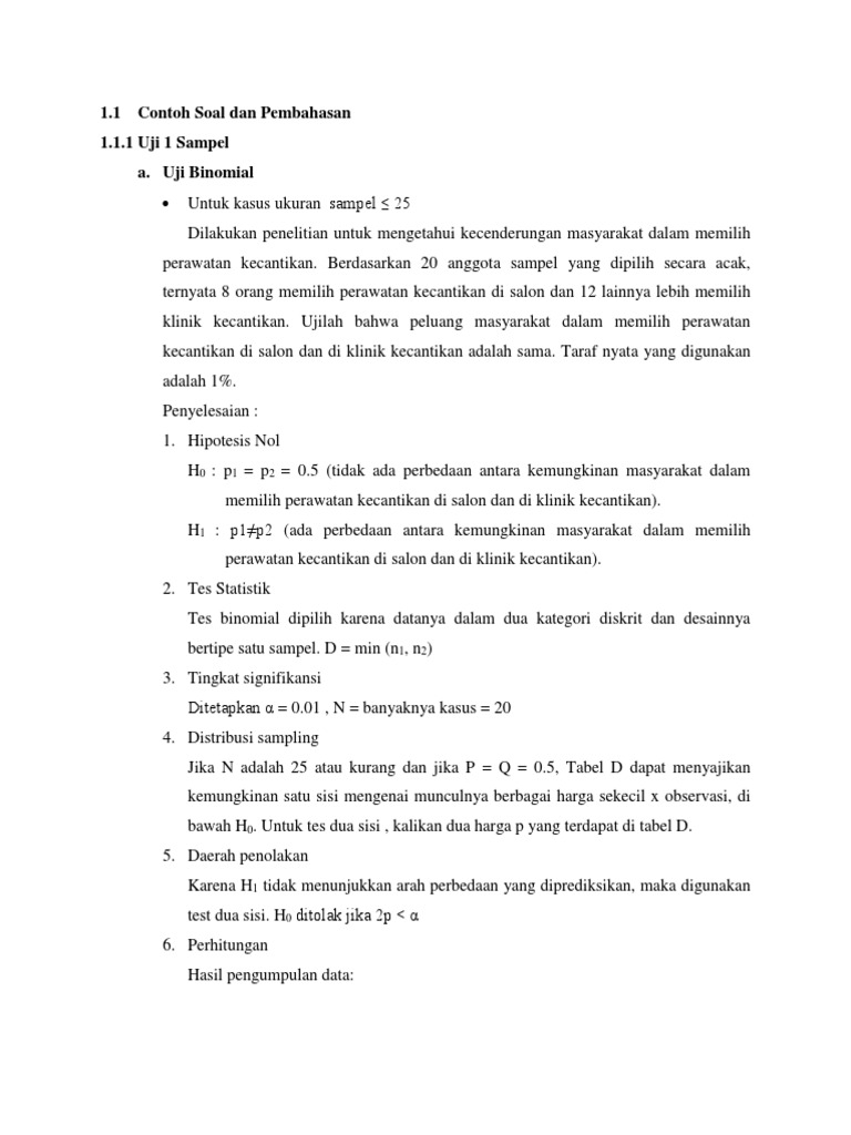 Contoh Soal Dan Pembahasan Statistik Non Parametrik