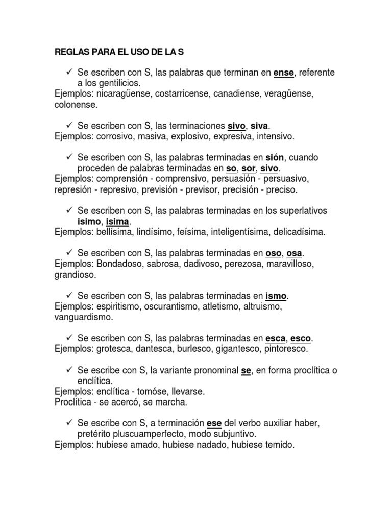 Reglas del uso de la letra S | PDF | Artes del Lenguaje y Comunicación ...